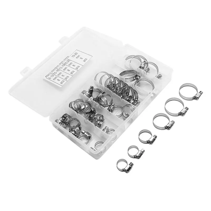 

AEE4-40PCS Набор хомутов для шлангов 1/4 - 1-1/8 дюйма Хомут для шлангов с червячной передачей из нержавеющей стали для труб, интеркулеров, труб и топливных труб
