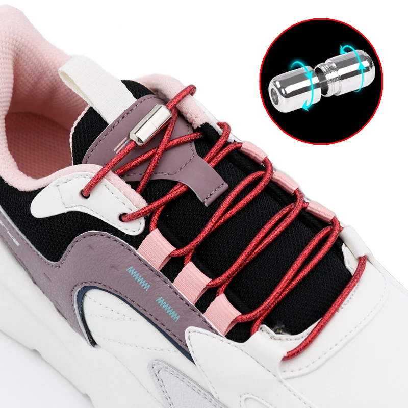 1 Pair No Tie Shoe Laces Elastic Metal Lock Round Shoelaces For Sneakers Easy installation Children Adult Lazy Shoes Lace