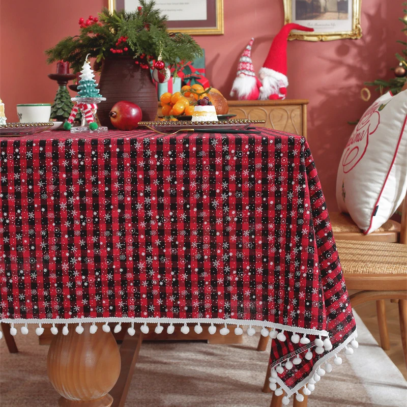 عيد الميلاد مفرش المائدة الأخضر منقوشة عيد الميلاد ندفة الثلج 2026 السنة الجديدة ديكور غطاء الطاولة لجمع الأسرة مطعم ديكور المنزل #2