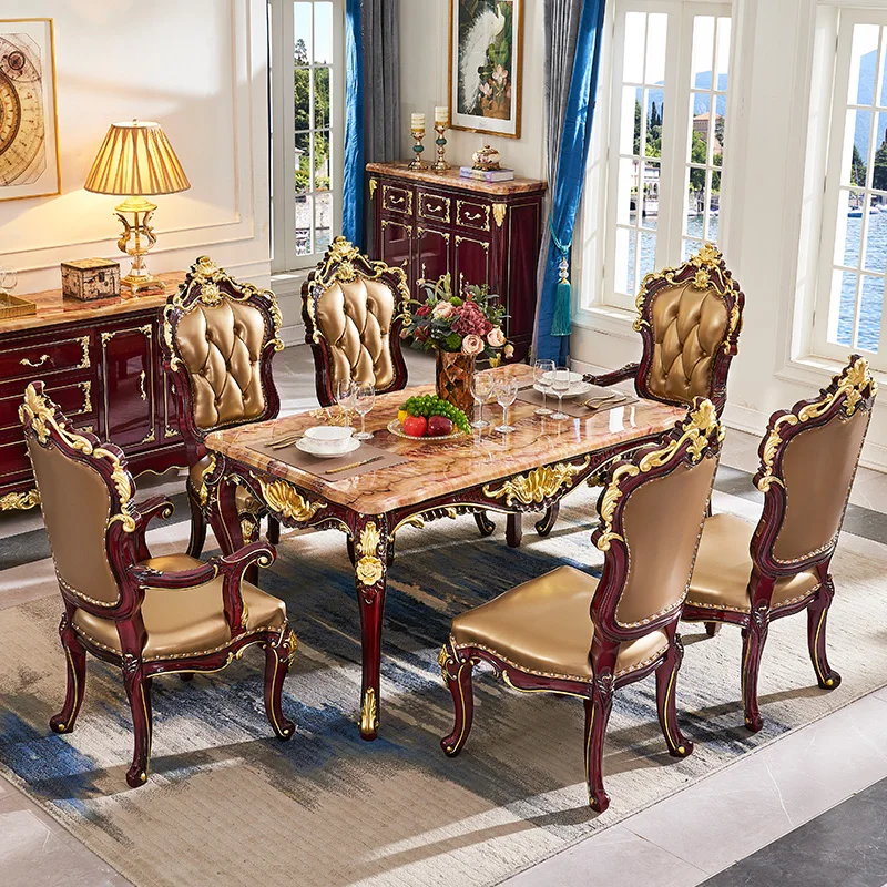 European style dining table chair red sandalwood square table marble table combination dining room square