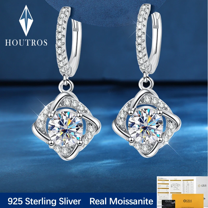 

Houtros D VVSI 2 Carat Moissanite Drop Earrings For Women Sparking Lab Diamond Wedding Hoop Earring Fine Jewelry Test Passed