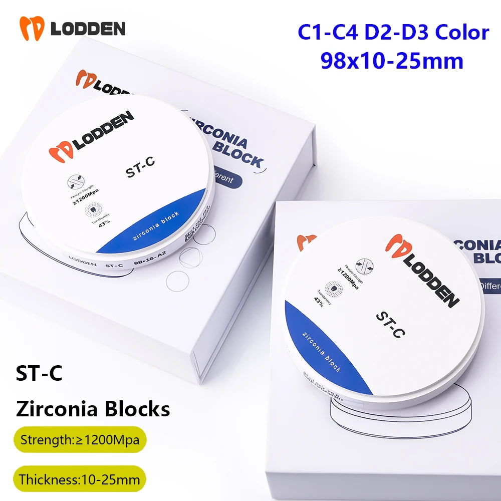 

LODDEN ST-C C1-C4 D2-D3 Color Zirconia Blocks Dental Lab Material CADCAM 98mm Zirconia Ceramic Disc Dental For CAD/CAM