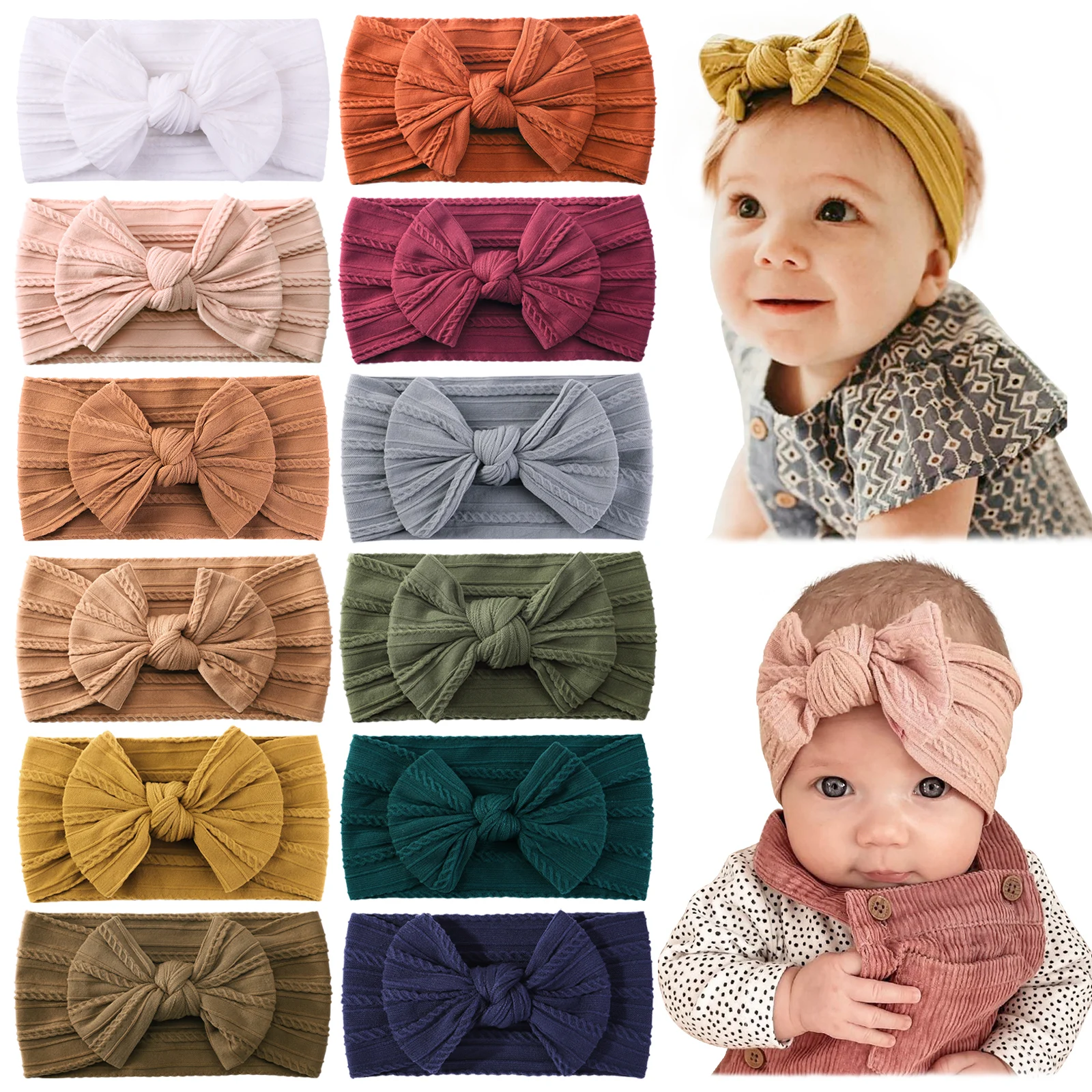 Hot PANTONE Autumn Color Bows Headband for Baby Girls Elastic Hair Band Cotton Bowknot Turban Kids Headwear Hair Accessories - Image 2