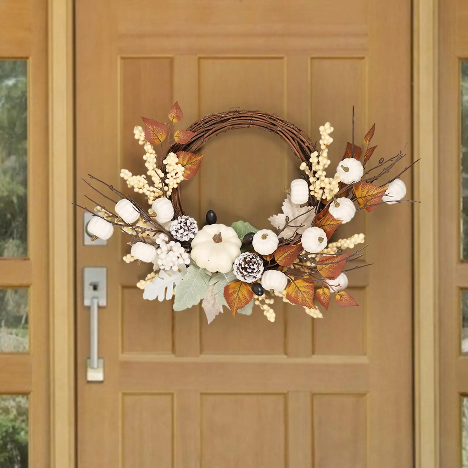 

Front Door Fall Wreath Harvest Decoration Artificial Pumpkin Wreath Berry Pine Cone for Balcony Living Room Garden Porch Hotel