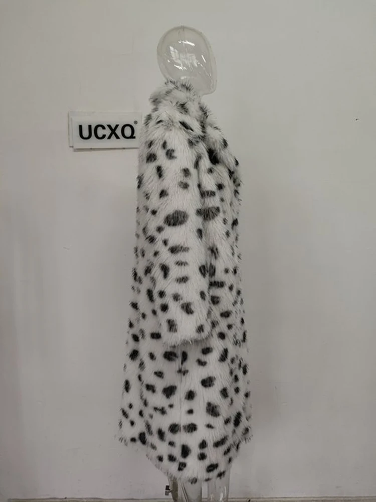 UCXQ Street Fashion Jacket European Style Leopard Lapel Cardigan All Match Double-faced Fur Coat Women 2024 Autumn Winter 3C1827