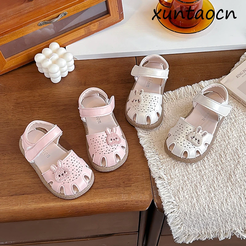 Kids' Casual Shoes Sandals PU Leather Summer Shoes For Girls Anti-slip White Pink Hollowed-out Lolita Shoes Size 21-30