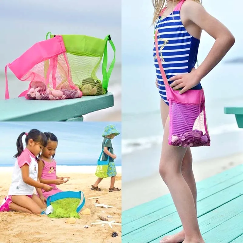 Kids Mesh Beach Bag Crossbody Toy Mini Storage Pouch Children Shell Collecting Organizer Foldable Ultralight Bag Kids Travel Use