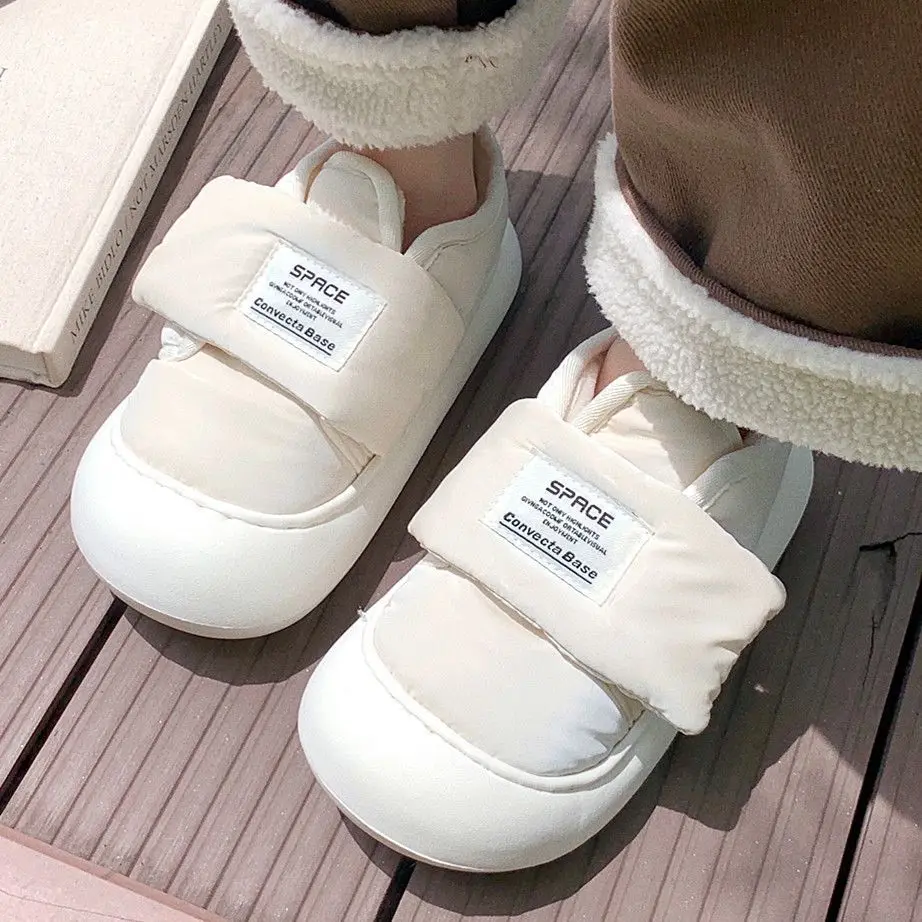 Women's Soft, Durable, Velcro-Closure, Thick-Soled, Round-Toe Sneakers: Warm, Non-Slip, Padded Cotton Shoes