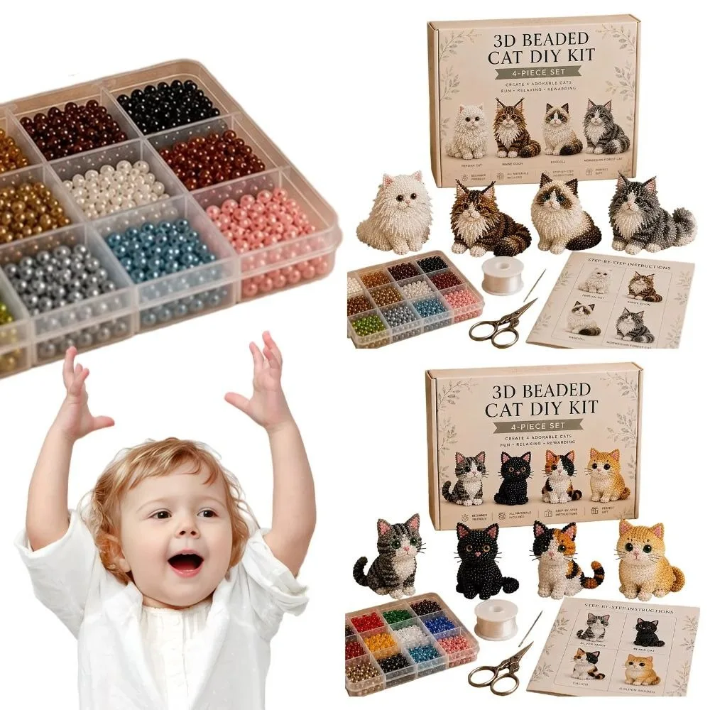 Handmade DIY Animal Bead Embroidery Kit Tiny Mini 3D Bead Pet Keychain Making Kit Educational Cat Animal Crafting Set