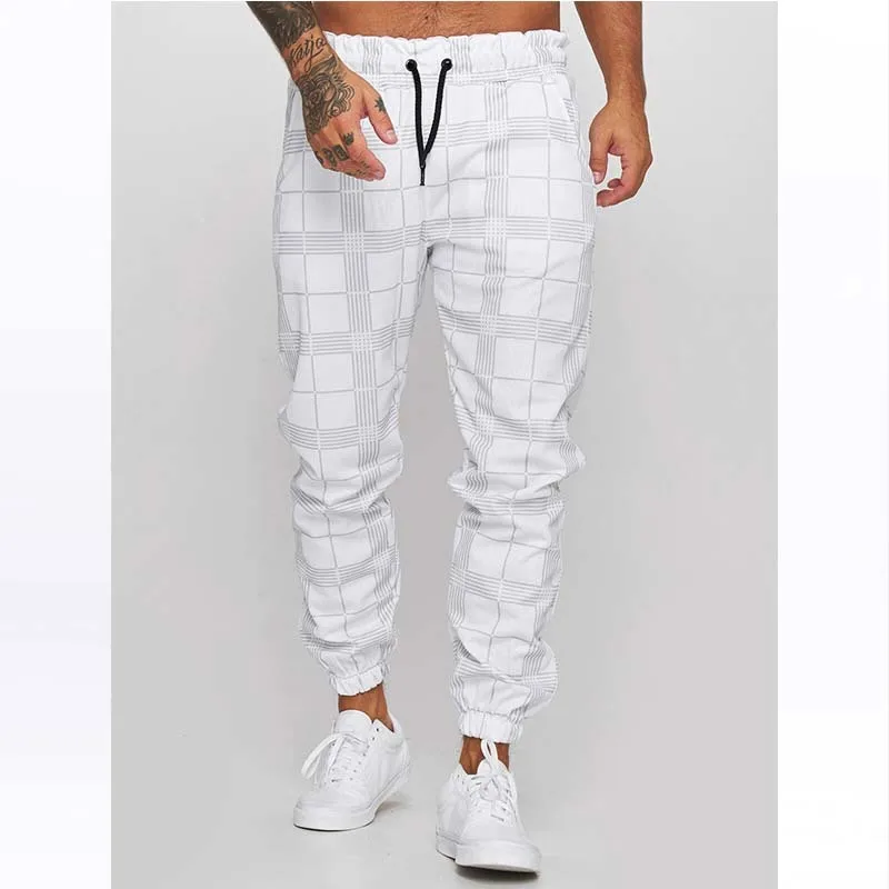 

Men Square Check 3D Digital Printing Casual Cargo Pants Streetwear Slim Fitness Leggings Sweatpants