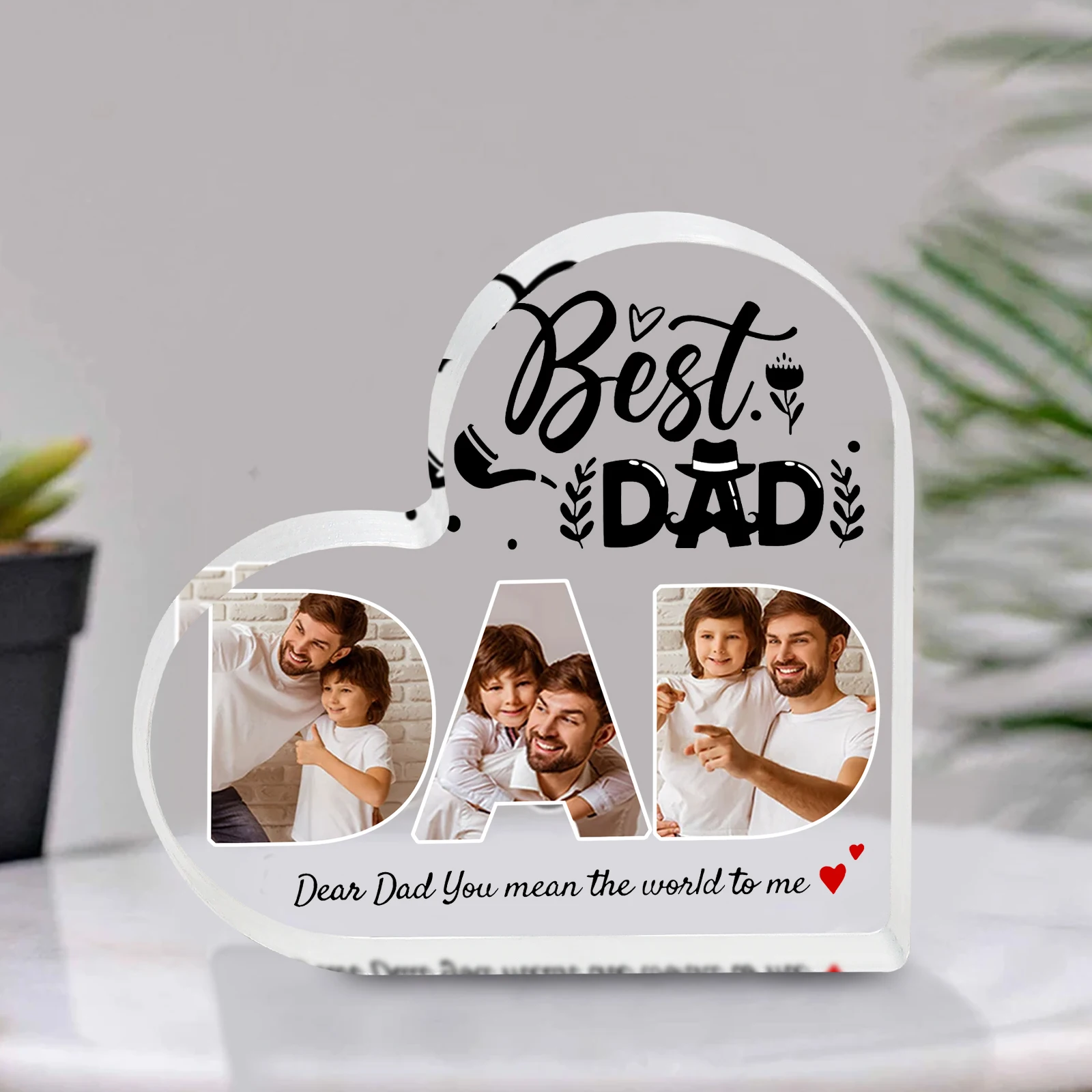 어린이와 아빠를 위한 맞춤형 하트 모양 아크릴 기념품 - 개인 사진과 따뜻한 메시지를 소중한 기념품으로 만들어보세요