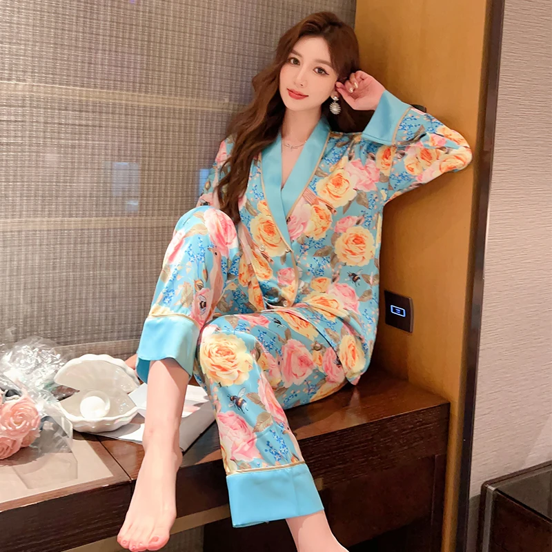 High Quality Flower Printing Pj Sets for Women Thin Two-piece Suit Women Pajama Niche Design Sense Loungewear Women Set