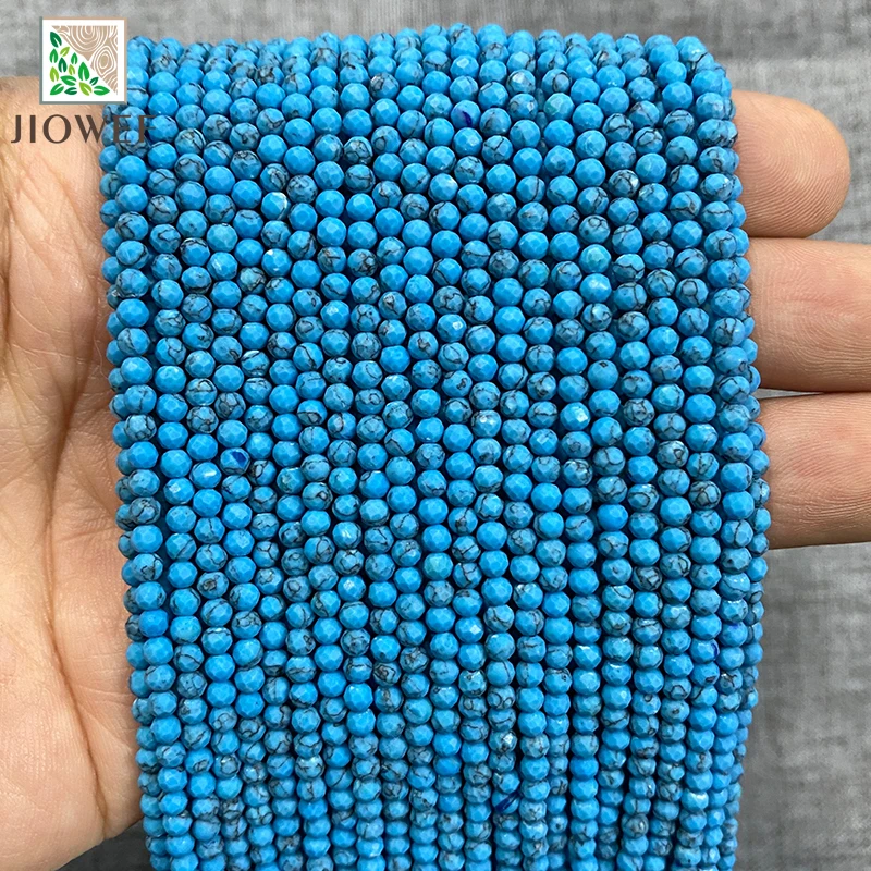 

Faceted Blue Turquoises Round Loose Spacer Beads for Jewelry Making Natural Stone DIY Bracelet Earrings 15'' Strand 2mm/3mm