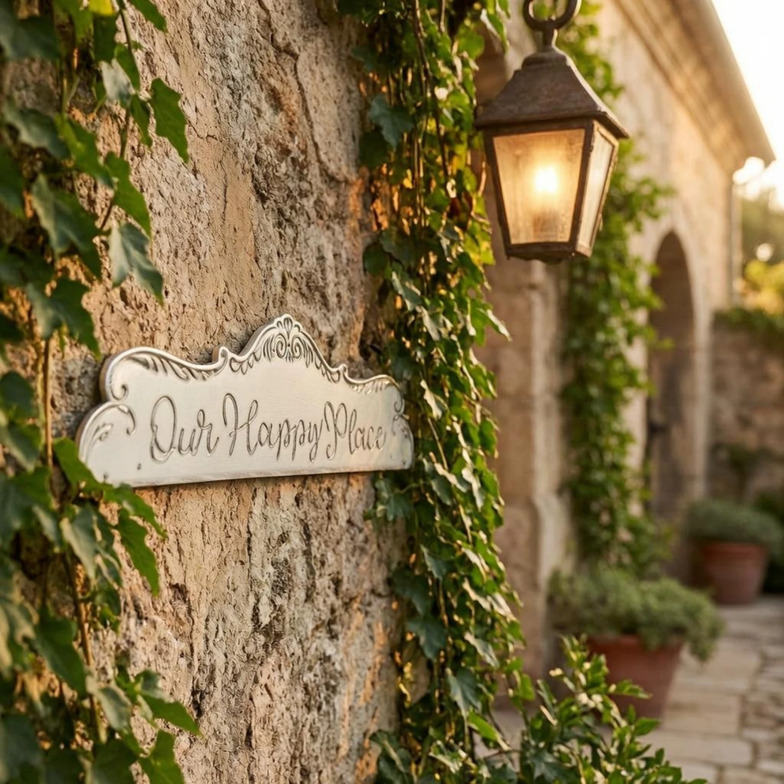 Decorative Metalwall Plaque Embossed Metal Wall Sign House Decoration Cursive Lettering Arched Top