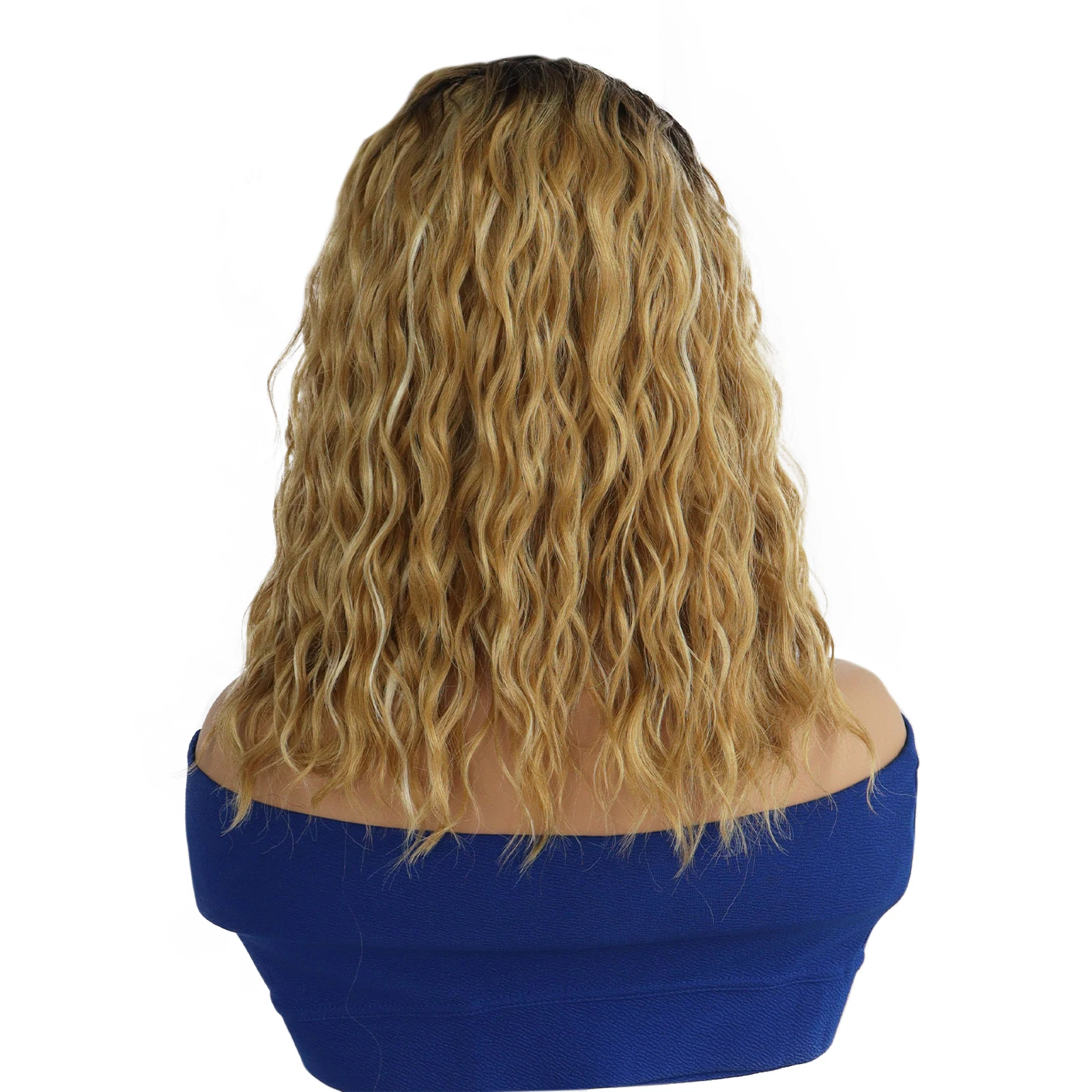 13x4x1 Synthetic Lace Front Wig Ombre Blonde Water Wave Middle Part Heat Resistant Curly Hair Wig For Ladies