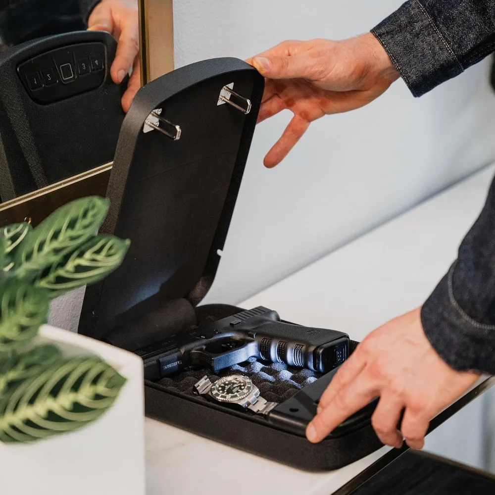 Gun Safe, Biometric Gun Safe for Handgun, Pistol Safe for Nightstand with Biometric Fingerprint, Digital Backlit Touchpad