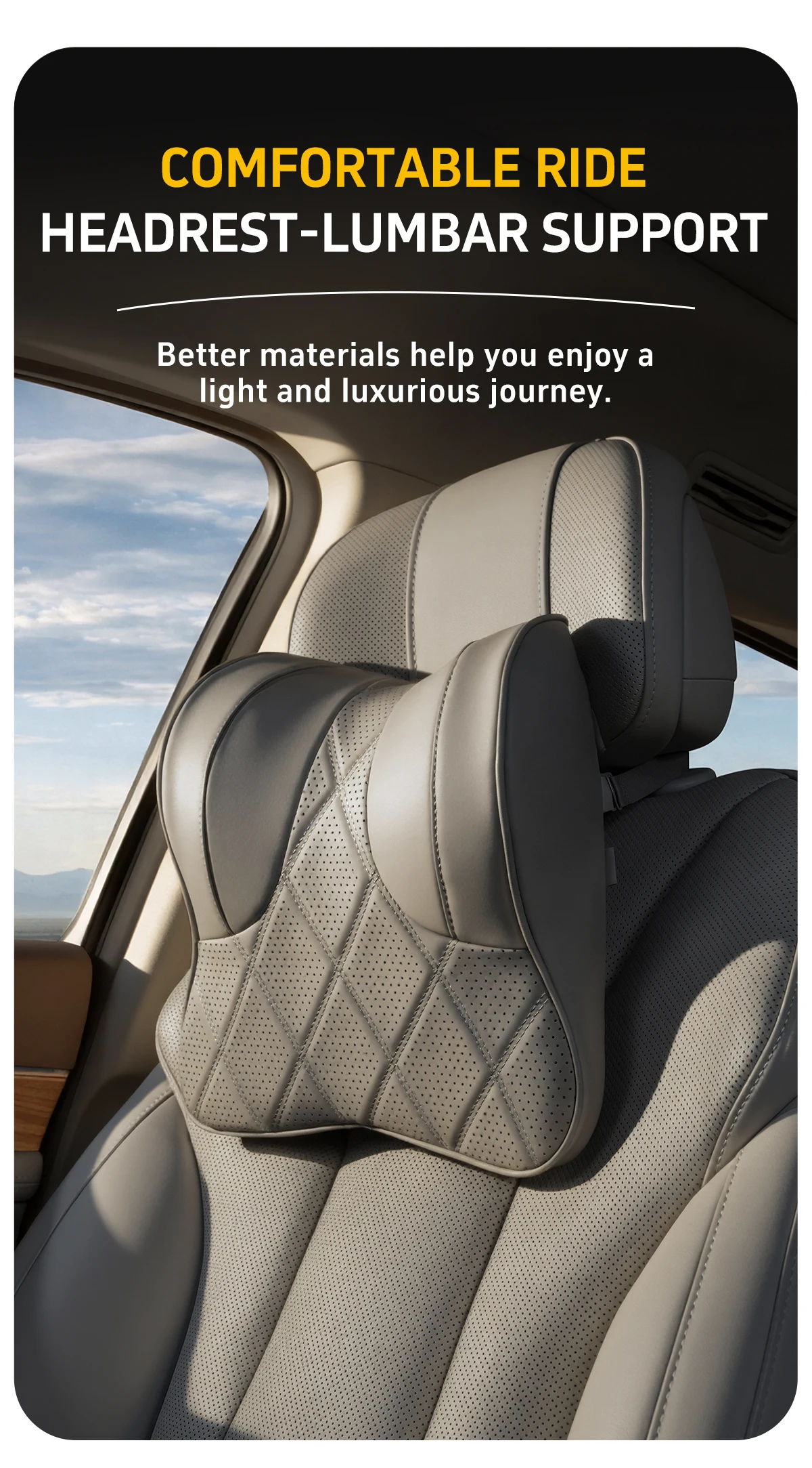Vehicle Headrest Lumbar Pillow Kit Breathable Punch Nappa Leather Memory Foam Cushion for Driver Passenger Comfort