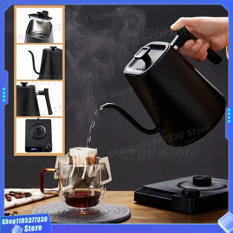1.0L Electric Gooseneck Kettle Stainless Steel Pour Over Coffee Tea Boiler Fast Heating Water Pot for Home Kitchen Appliance