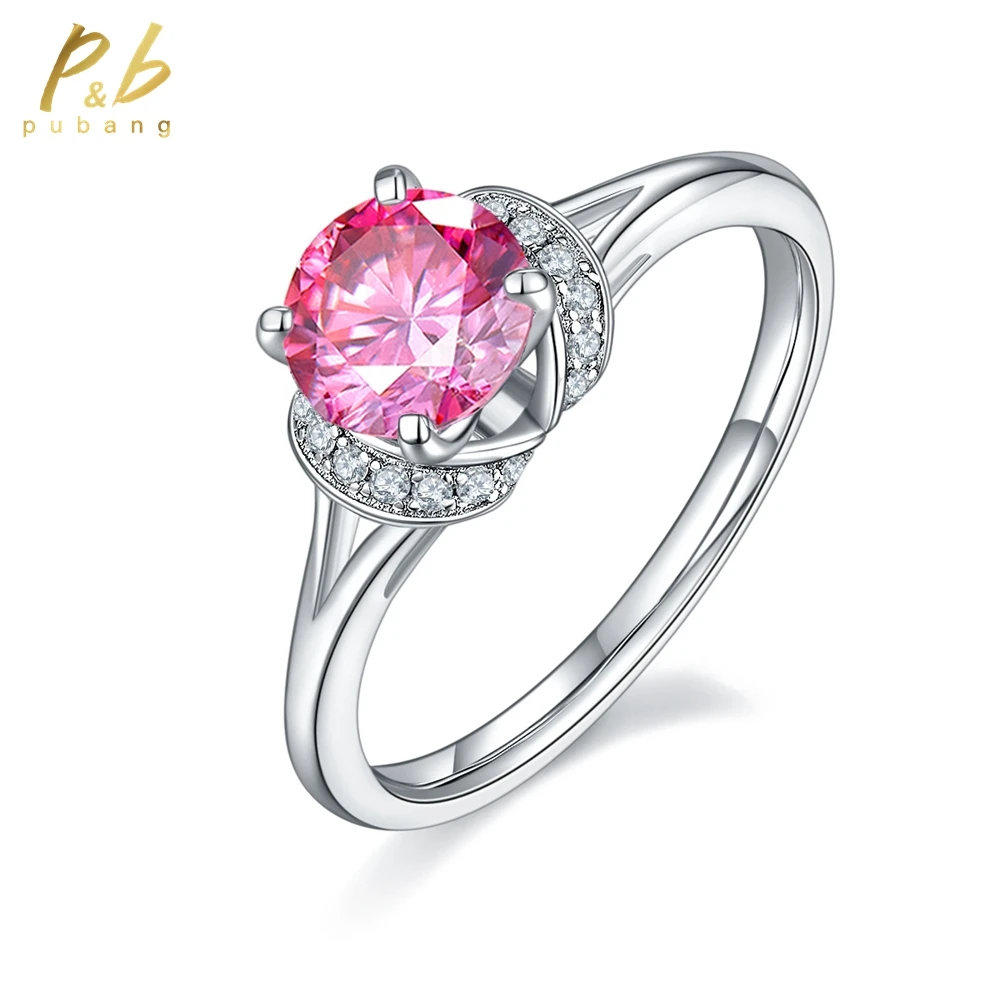 

PuBang Pink GRA Moissanite Diamond Ring Fine Jewelry 100% 925 Sterling Silver for Women Annivesary Engagemnet Gift Free Shipping