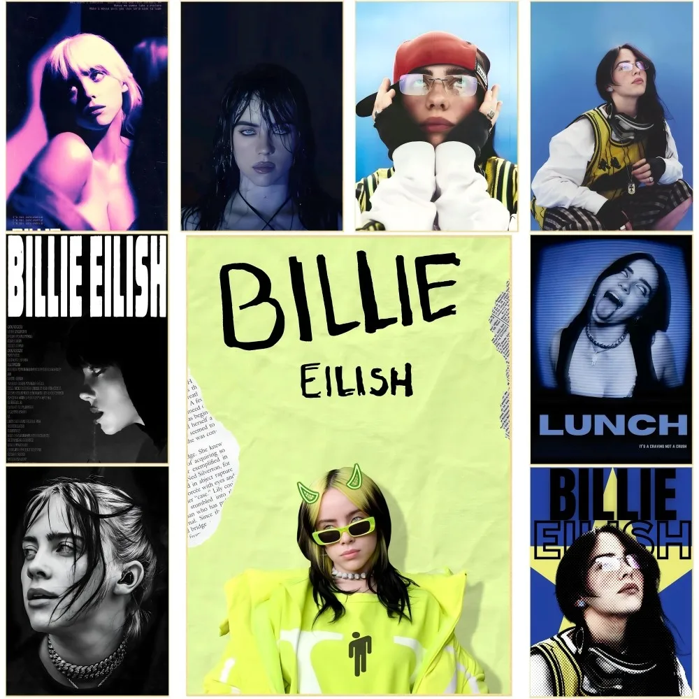 singer B-billie-E-eilish  Poster Self-adhesive Art Waterproof Paper Sticker Coffee House Bar Room Wall Decor