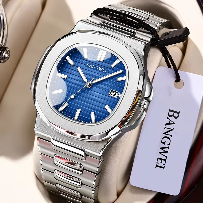 BANGWEI Unique Square Man Watch Waterproof Sport Men's Quartz Wristwatch Casual Military Luminous Watches for Men Reloj Hombre
