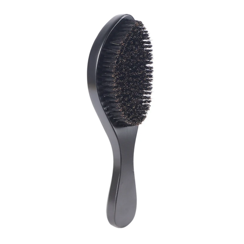 1Pcs Black Long Curved Beard Comb Bristle Brush Beech Wood Bristle Brush Men's Styling Comb For Hair Care