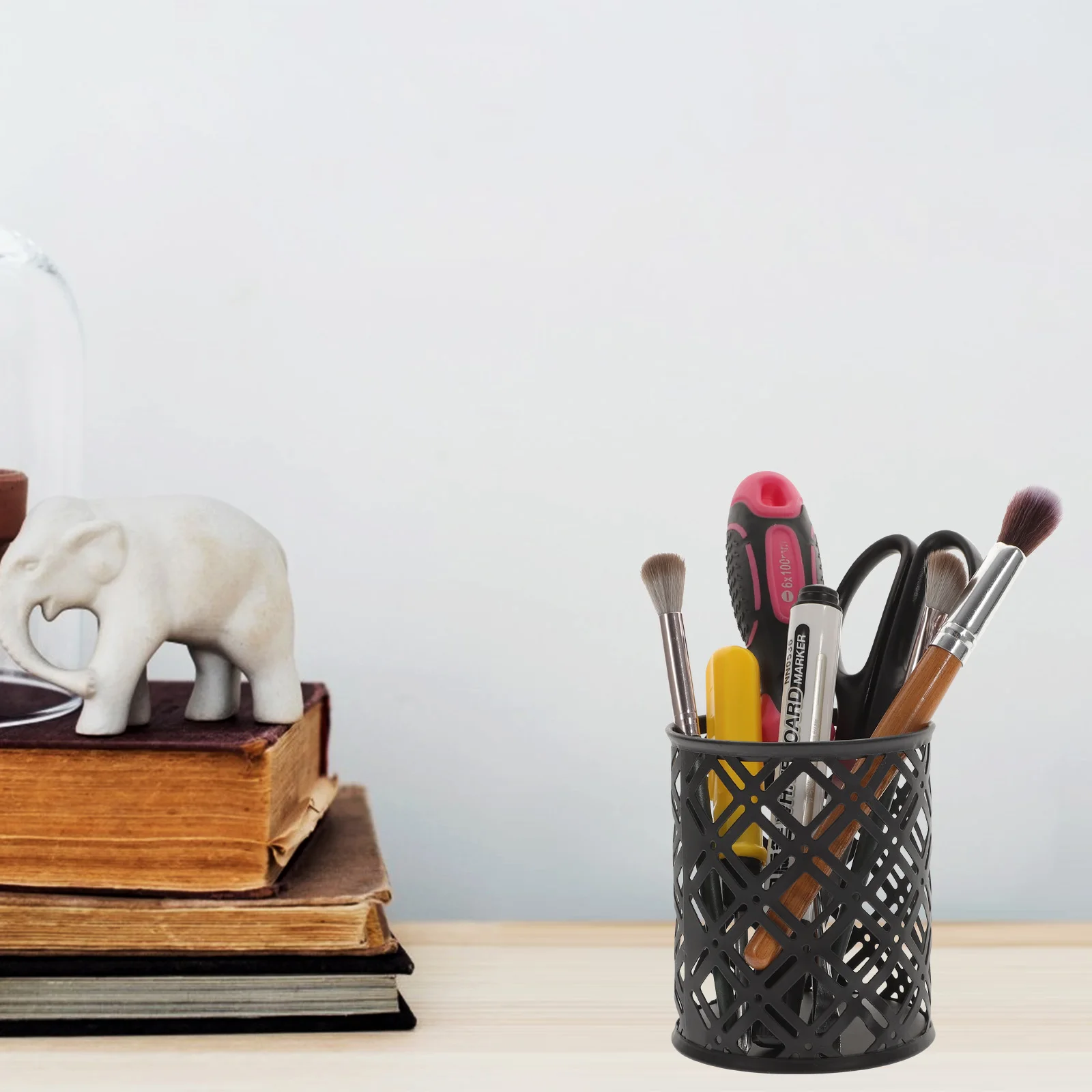 

2 Pcs Office Pen Holder Pencil for Desk Pens Work Make up Small Organizer Can Metal Desktop Accessories