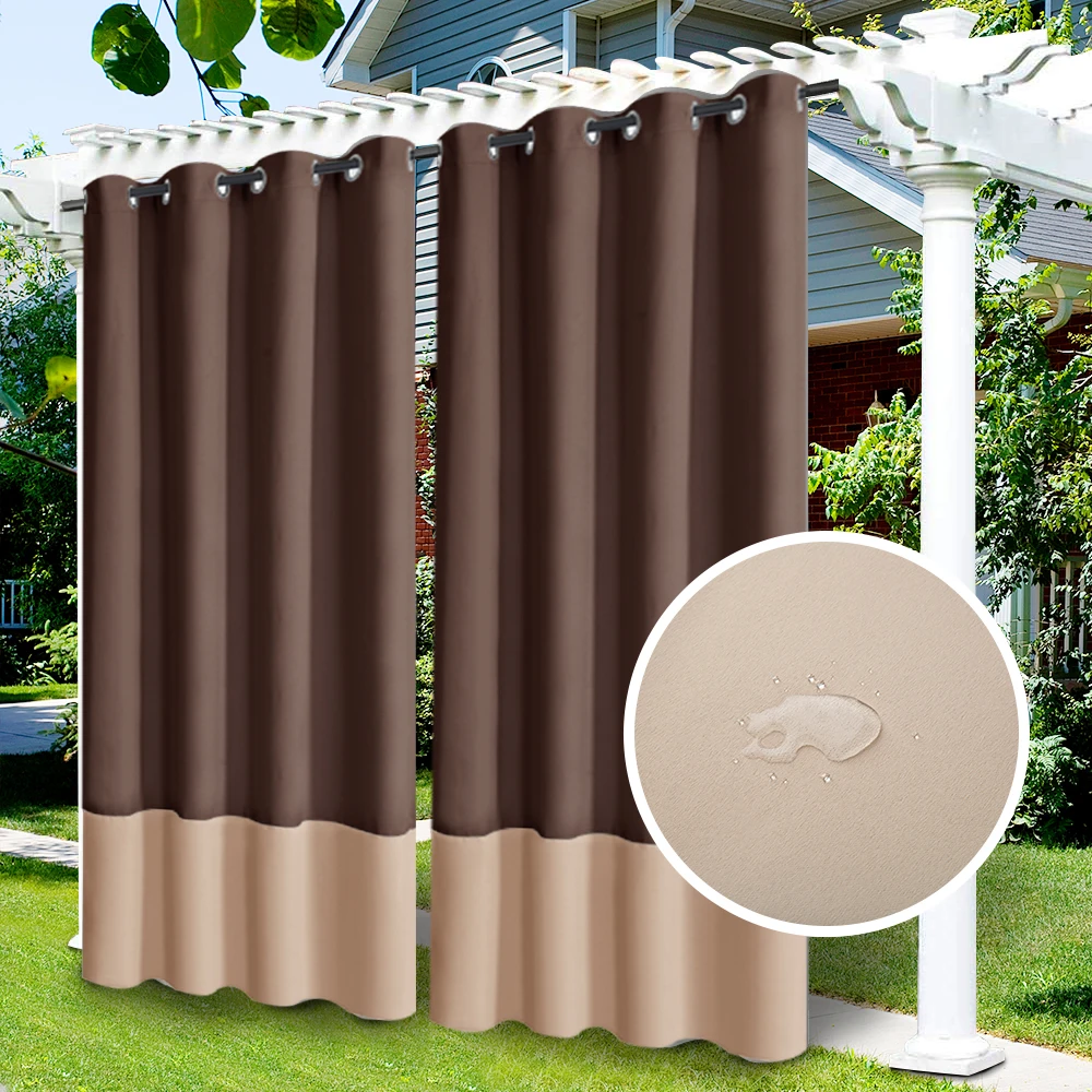 2Pack Outdoor Curtains Pergola Curtain Indoor Outdoor Waterproof Curtains Grommet Curtain Blackout for Patio Gazebo Porch