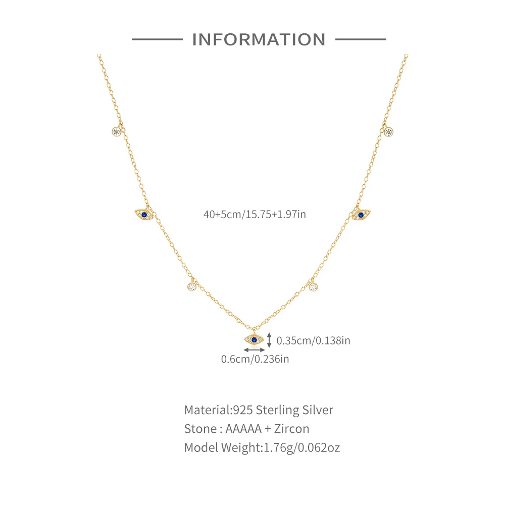 ROXI 925 Sterling Silver Four Star/Devil Eye Zircon Pendant Necklace Women Personality Temperament  Clavicle Chain Jewelry Gift