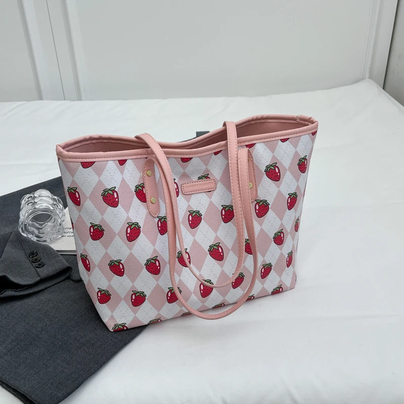 

High Quality Tote Strawberry PU Large Capacity Cute Shoulder Bags Zipper Commuting Fresh Fashion Hand Bags for Women