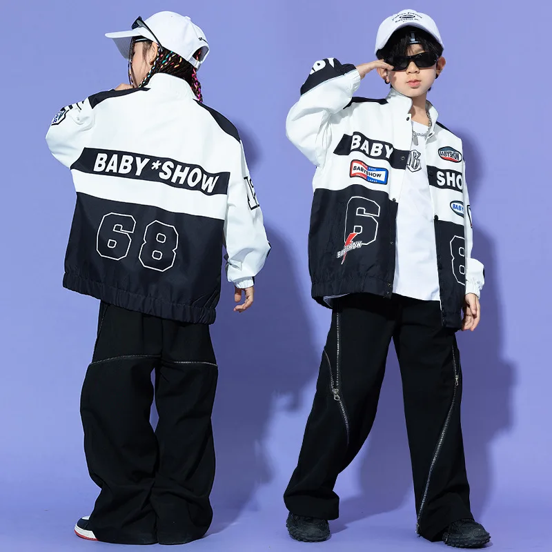 Hip Hop Clothing Boys Girls Jazz Dance Costume Long Sleeve Jacket Tops Baggy Pants Kids Hip Hop Performance Wear Rave Clothes