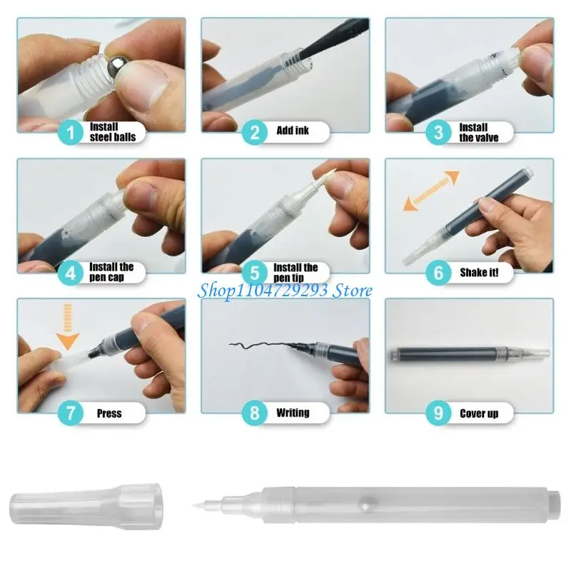 

10Pcs Empty Paint Pen Soft Brush Tip Clear Empty Acrylic Marker for Painting