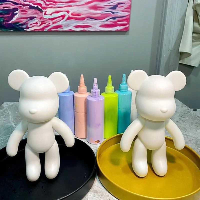 Graffiti Painted Fluid Bear Set Handmade Diy Statue Manual Parent-child Toys Fluid Painting Violent Bear Sculpture Home Decor