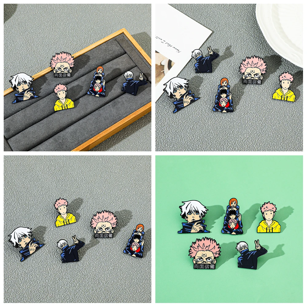 Jujutsu Kaisen Enamel Pins Set Gojo Itadori Yuji Ryomen Sukuna Anime Brooches Badges for Backpack Lapel Decorations