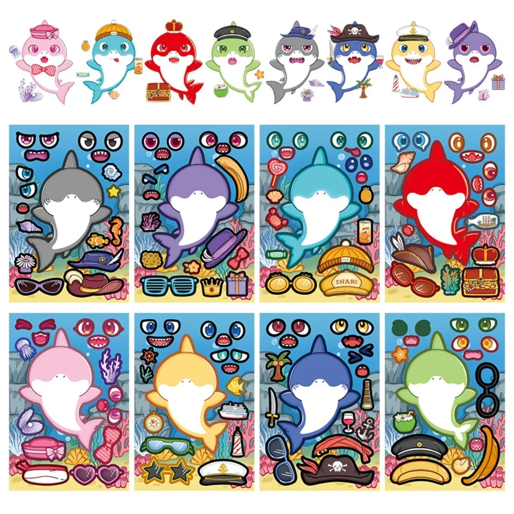 8Pcs Shark Stickers Marine Life Theme Decorative Decals Golden Memory Stickers Store