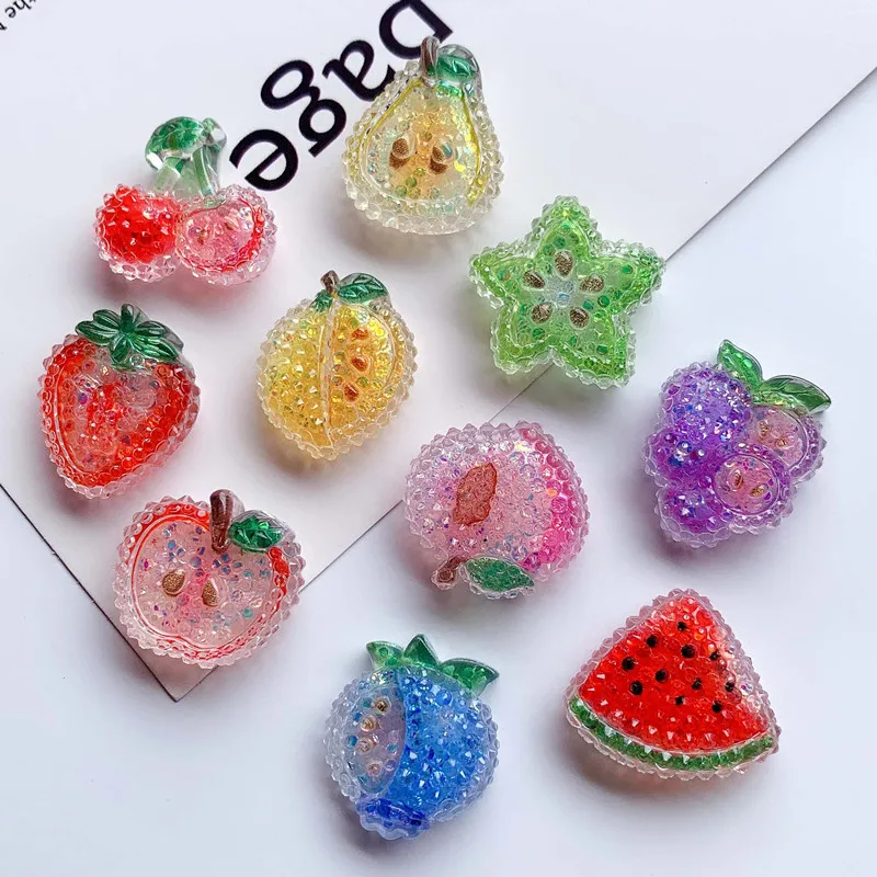 

10Pcs Transparent Bright Slice Fruit Resin DIY Shoes Hat Icebox Barrette Mobile Phone Case Scrapbook Cream Glue Flat Back Resin