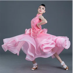 High end girl Latin dance competition dress, modern dance dress, children's waltz large skirt performance dress