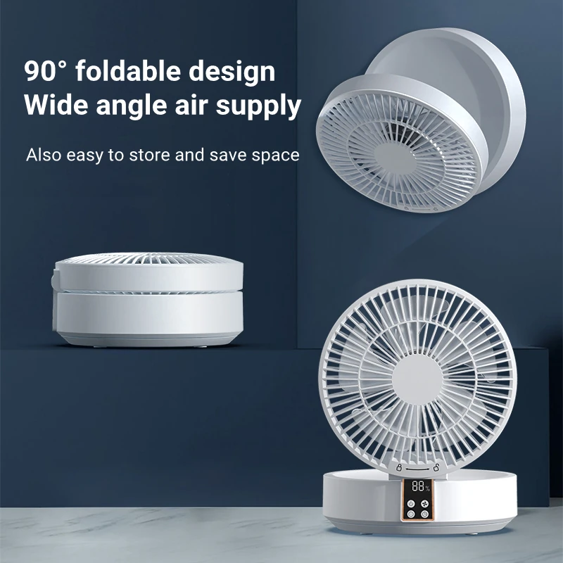 Air Conditioner Table Fan Folding 3 Gear Table Fans Wireless Wall Mounted Fan LED Light USB Rechargeable Remote 4000mAh