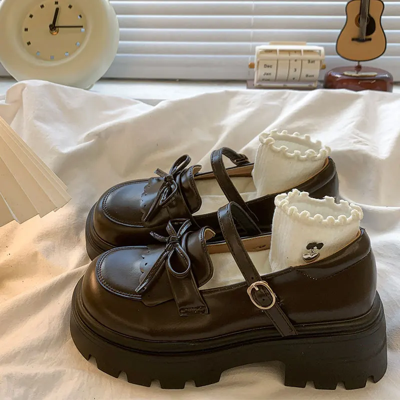 

Women's Loafers Lolita Uniform Shoes 2026 Spring Autumn Loafers - Preppy Style Block Heel Platform Heighten Leather Shoes