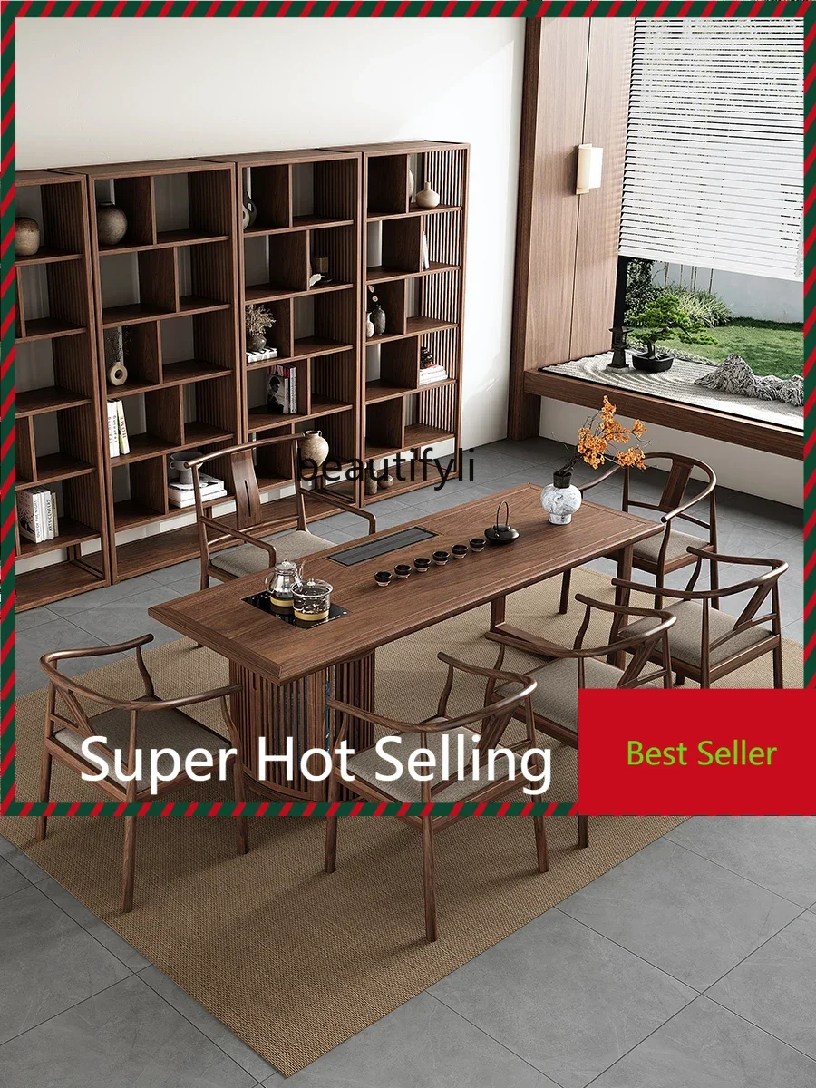 

North American black walnut tea table Kung Fu tea table office tea table and chair combination G1218