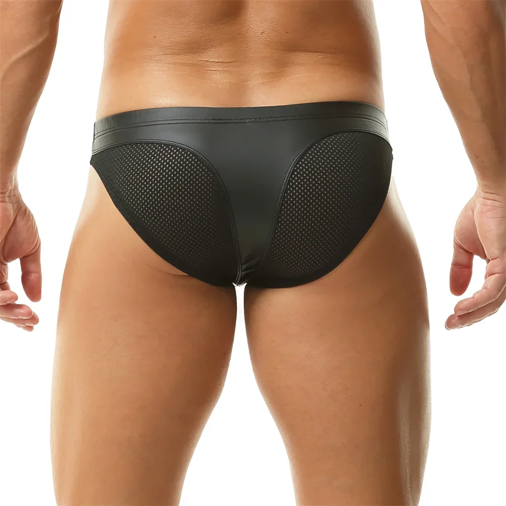 

Мужские сетчатые дышащие трусы с низкой талией, сексуальное нижнее белье из искусственной кожи, мужское нижнее белье, трусики с выпуклым мешочком, трусы-бикини, одежда для сна