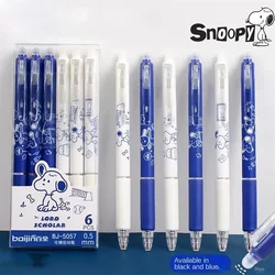 6 Pcs/set 0.5mm Snoopy Kawaii Erasable Pens for Writing Notebooks Girls Cute Gel Pens Office Accessories School Supplies puppy