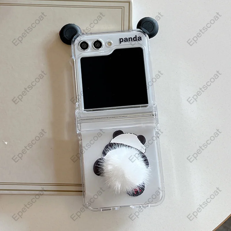 Cute plush tail cartoon panda folding phone case suitable for Samsung Galaxy Z flip 6 5 4 3 anti drop protective cover 034