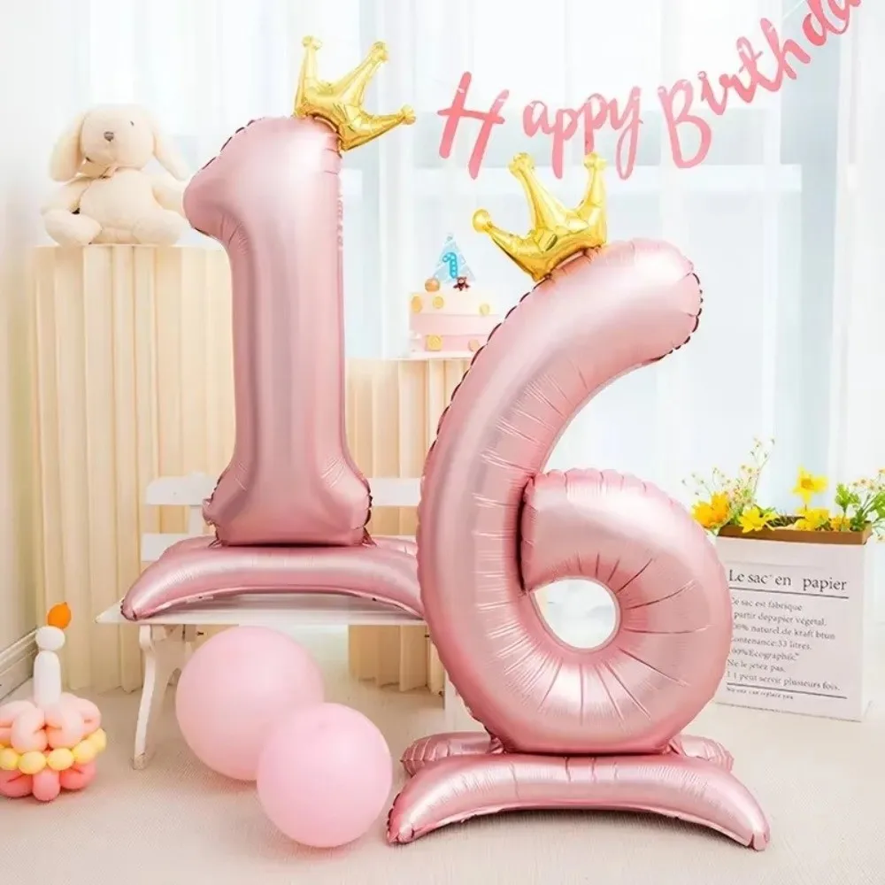 

42 Inch Digital Balloon Aluminum Foil Girls Birthday Favor Jumbo Number Balloon Wedding Princess Birthday Pink Crown Balloons