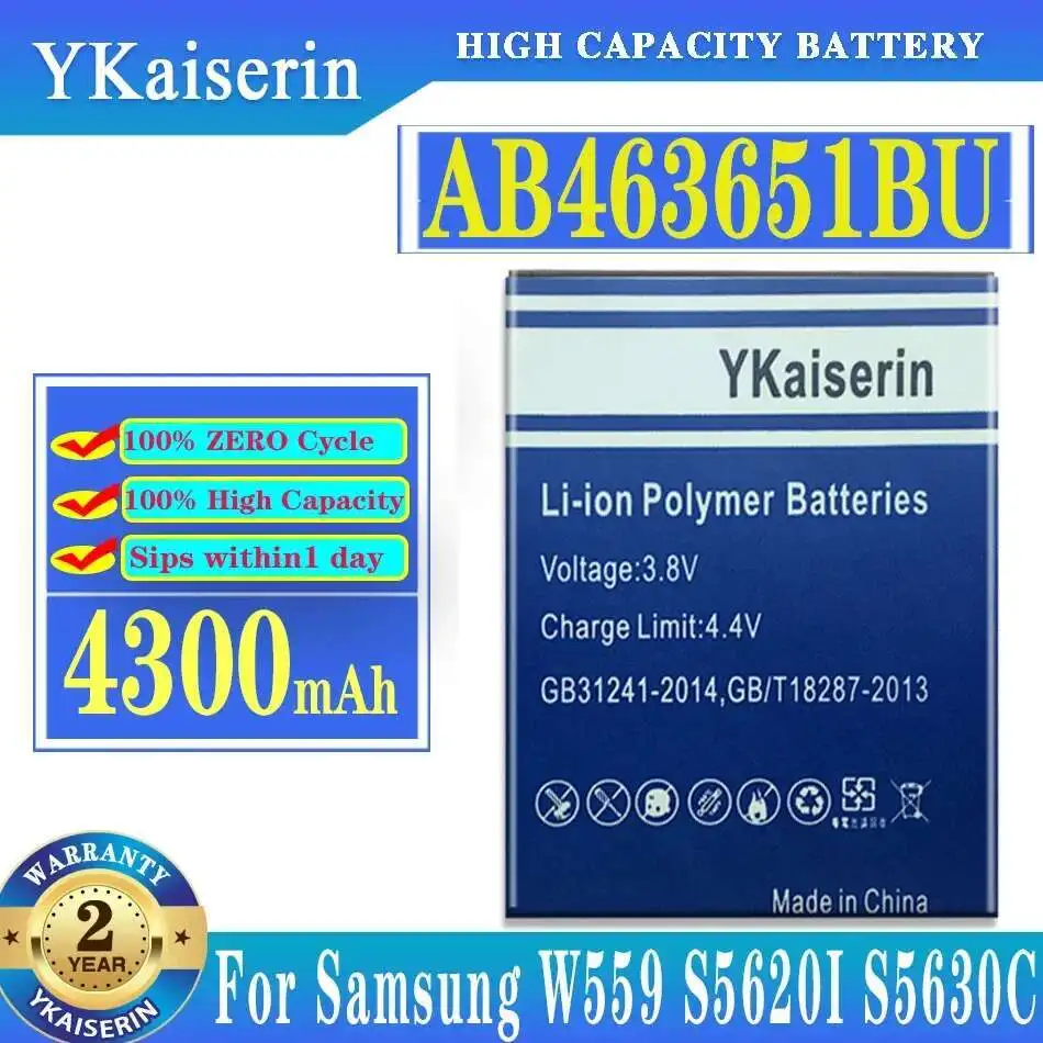 

Аккумулятор AB463651BU 4300 мАч для Samsung W559 S5620I S5630C S5560C C3370 C3200 C3518 J808 F339 S5296 C3322 L708E S5610