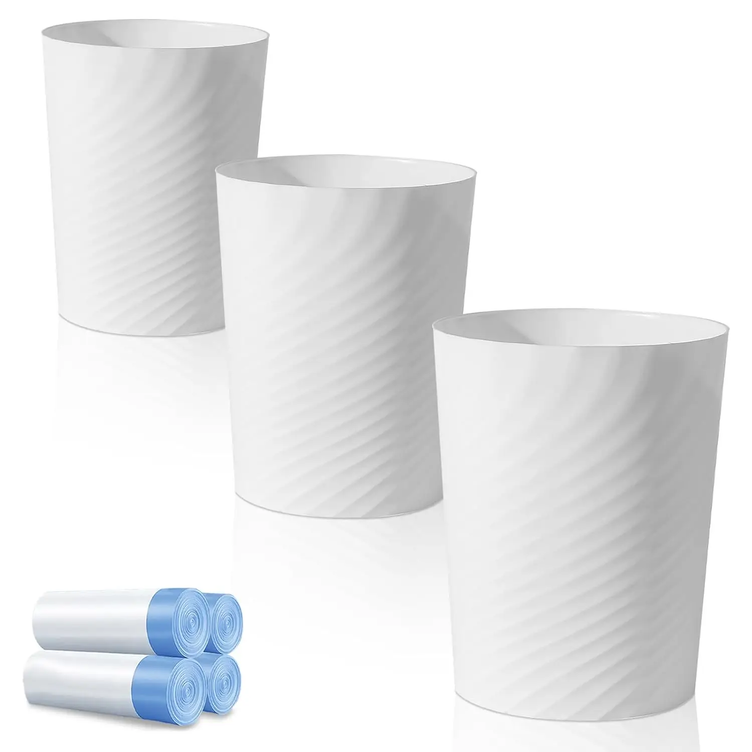 

Compact Round Plastic Trash Can, 1.8 Gallon, 3-Pack White for Bathroom Kitchen Office Dorm