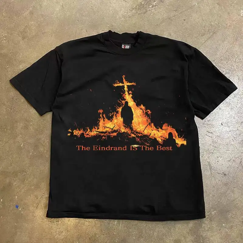 

Unisex Fire Cross Pring T-shirt 2026 Summer Cotton American Oversize Couple Style Loose Short Sleeve T Shirt For Men And Women