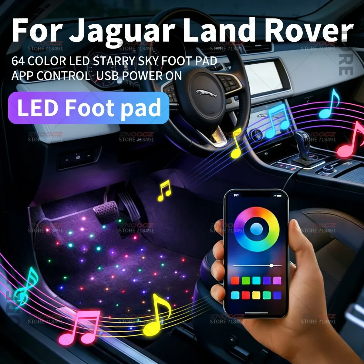 For Jaguar Land Rover Range Rover Discovery Sport Range Rover Velar XE XF F-PACE USB Car LED Starry Sky Foot Mat DIY Can Be Cut