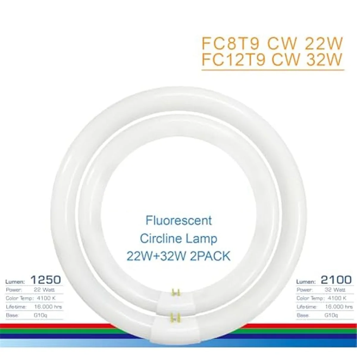 ABBO-FC8T9/CW 22W and FC12T9/CW 32W Cool White Round Fluorescent Light Bulb Set,T9 22 Watts & Circular Bulbs 32 Watts Pack