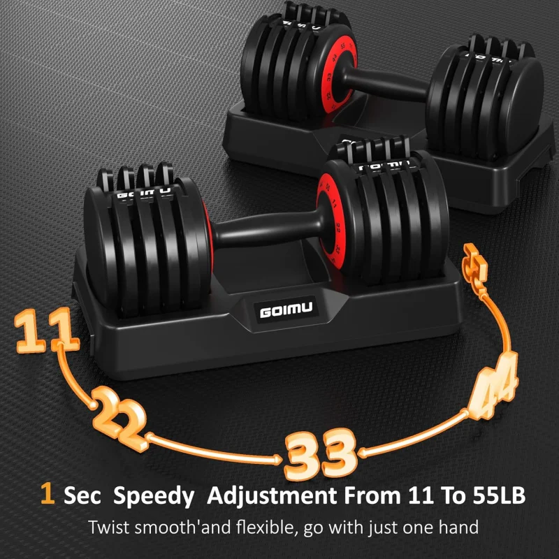 Adjustable Dumbbell Set, 25/55LB Quick Adjust Dumbbells, 5-25LB and 11-55LB Single or Pair Dumbbell Weights, 5 in 1 Free Weight